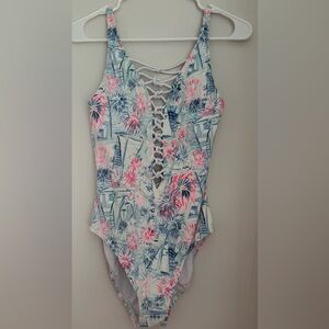 Lilly Pulitzer Pink and Blue Floral One Piece Swimsuit